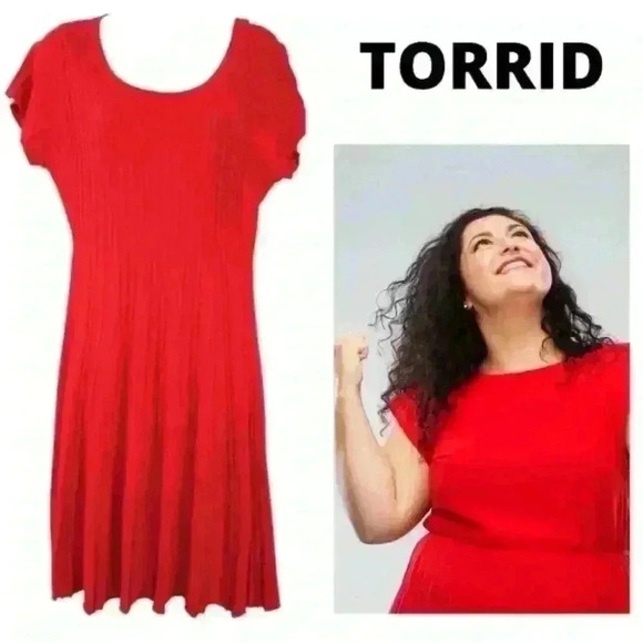 Torrid Red Ribbed Short Sleeve Sweater Dress - swing dress Women's Size 1 - Picture 1 of 6